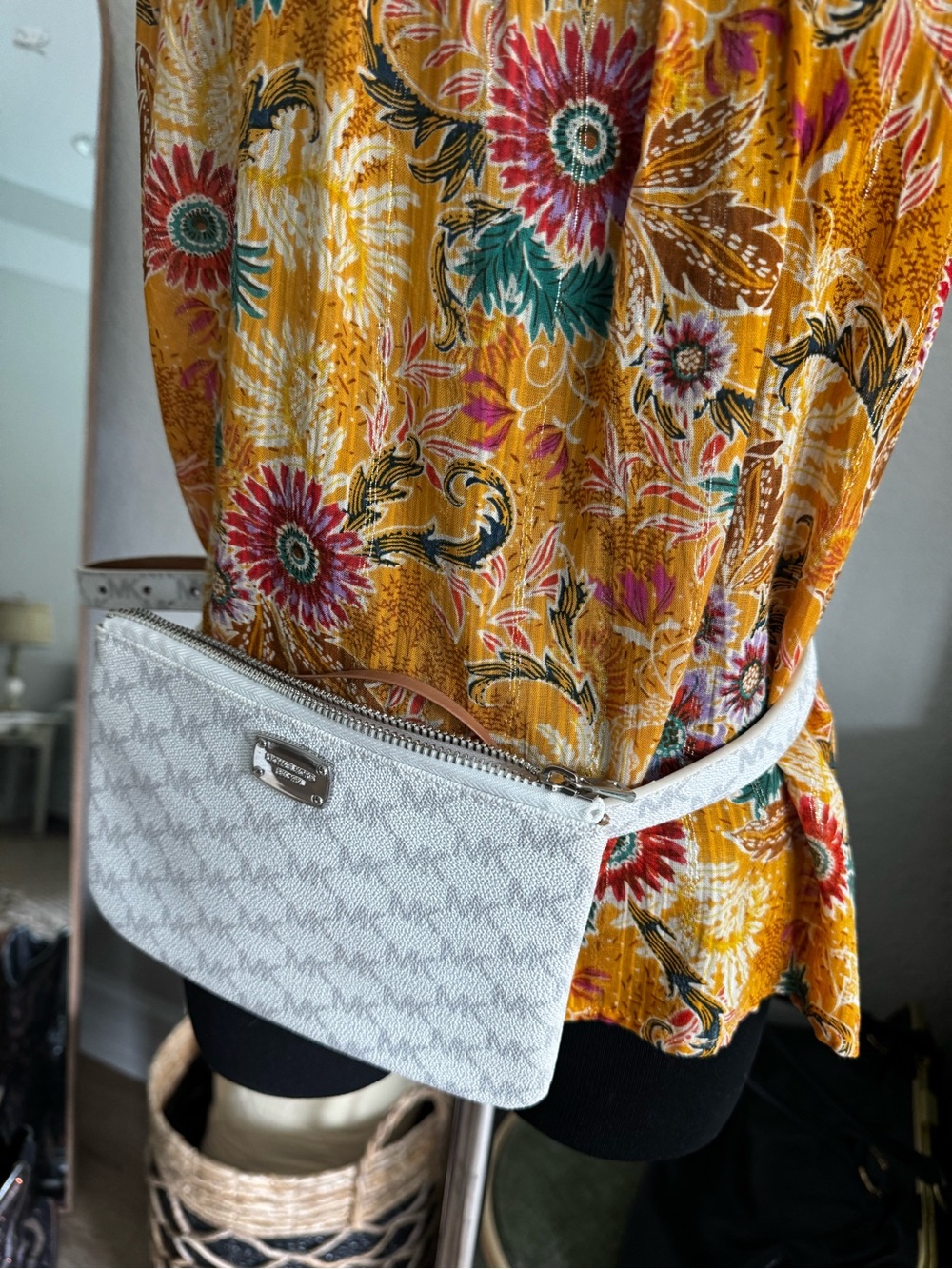 Michael Kors White Logo-Print Crossbody Belt Bag